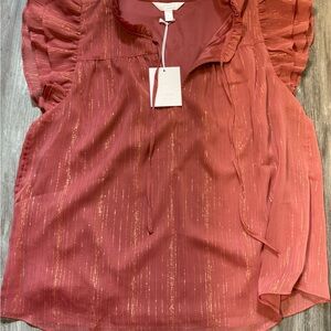 LC Lauren Conrad Ruffled Blouse in Rust and Gold